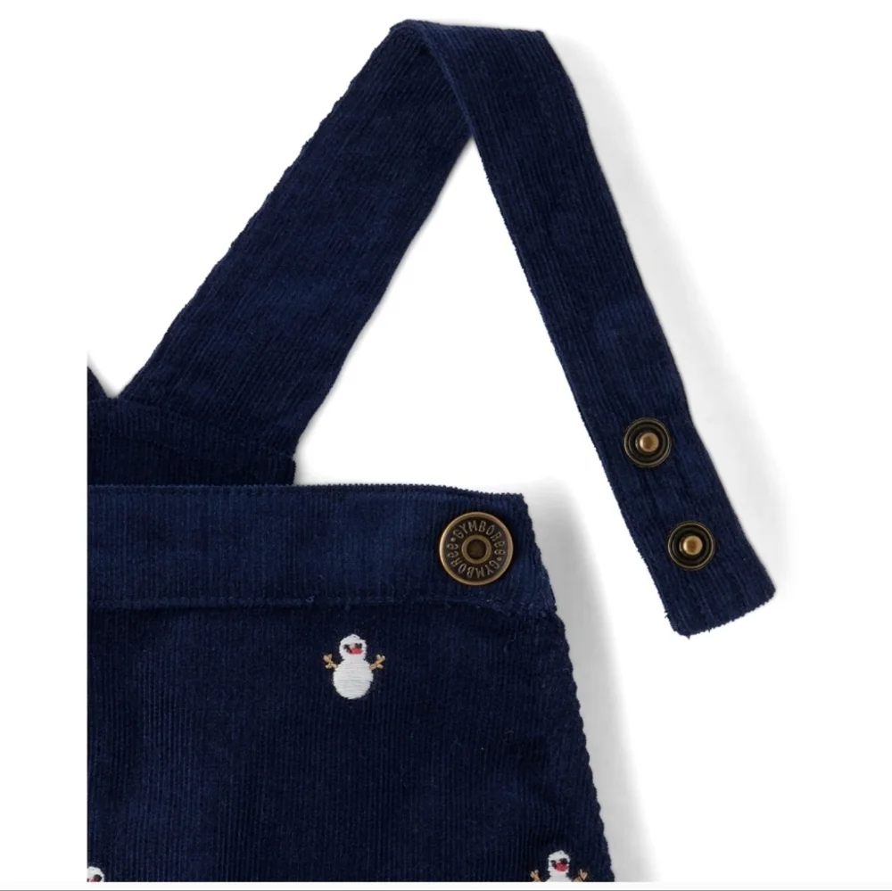 Gymboree Girls Navy Blue Embroidered Snowman Corduroy Overall Dress Size 10 NEW